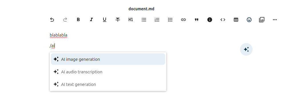 AI smart picker in the Text editor.